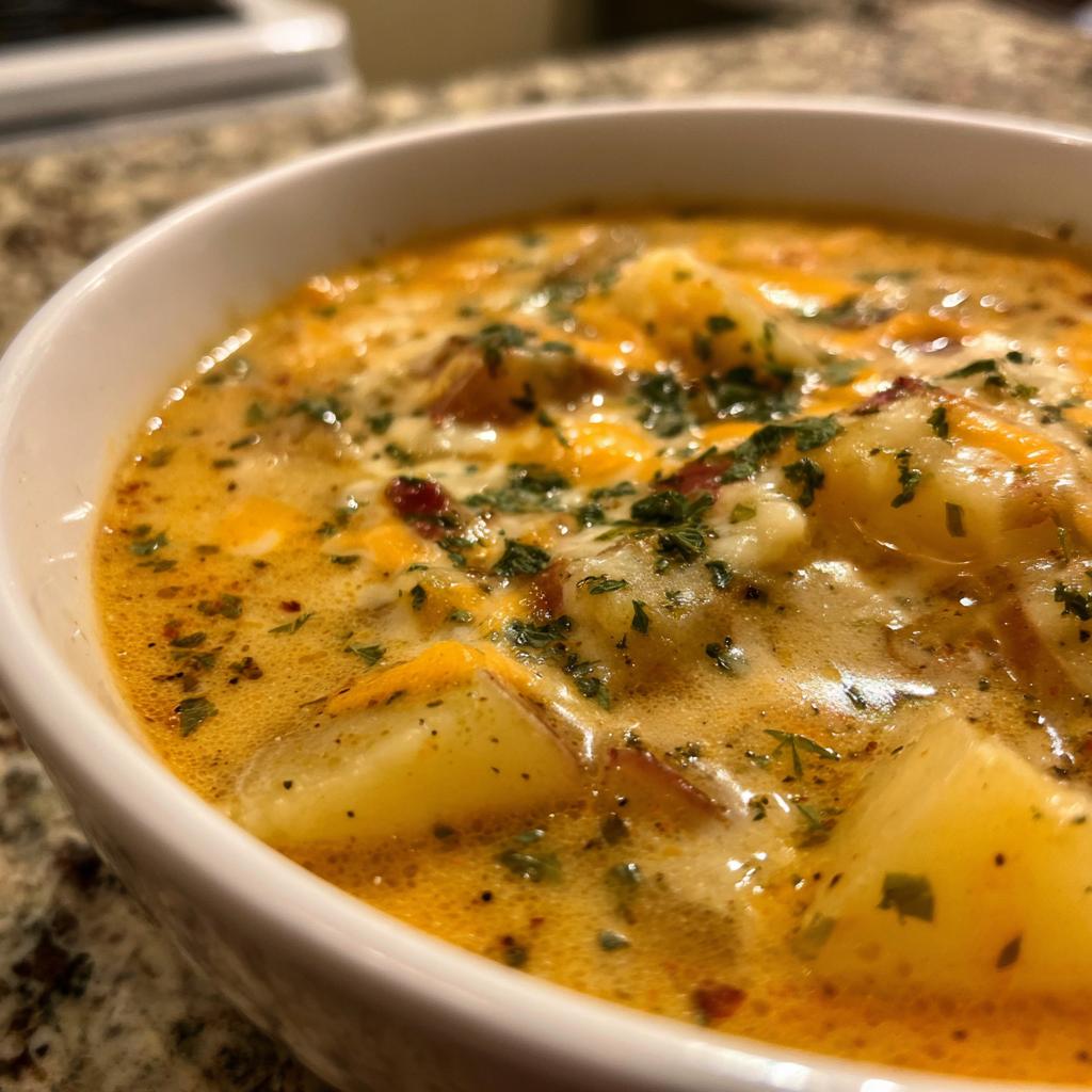 Hearty Cheddar Garlic Herb Potato Soup Recipe - detail 3