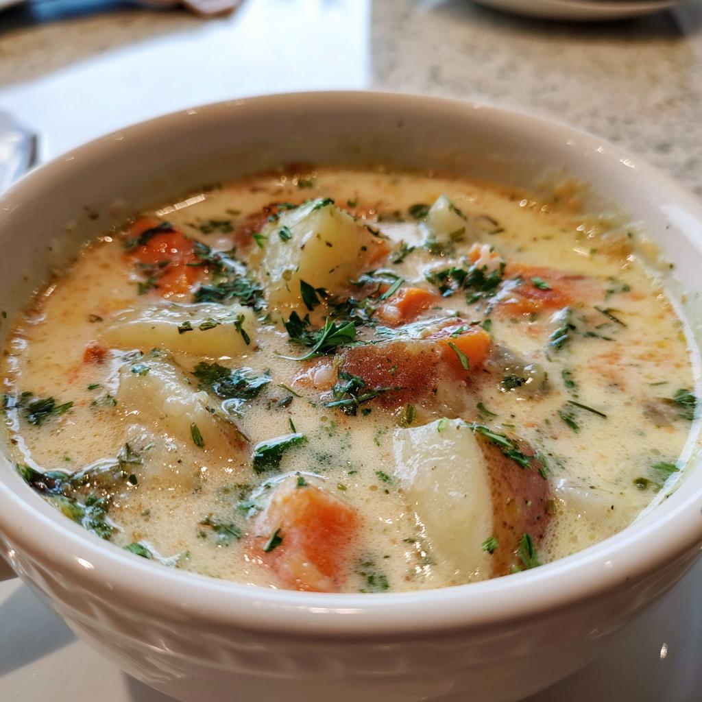 Hearty Cheddar Garlic Herb Potato Soup Recipe