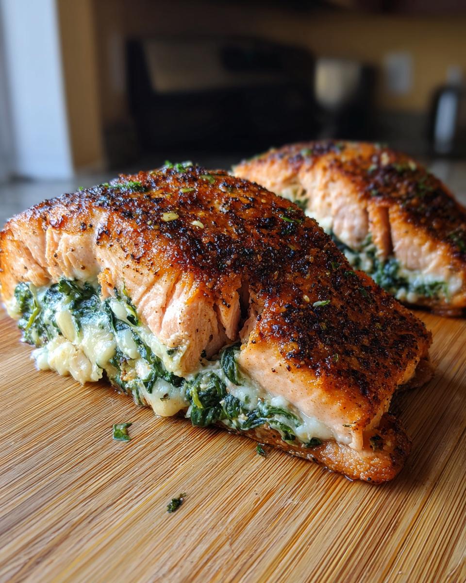 Blackened Salmon: 1 Amazing Stuffed Recipe 5 Blackened Salmon Stuffed with Spinach & Parmesan - detail 1
