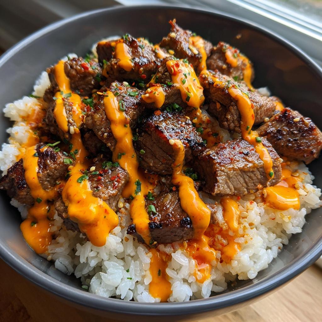 Amazing Korean BBQ Steak Bowls 4 U 4 Korean BBQ Steak Rice Bowls with Spicy Cream Sauce - detail 1