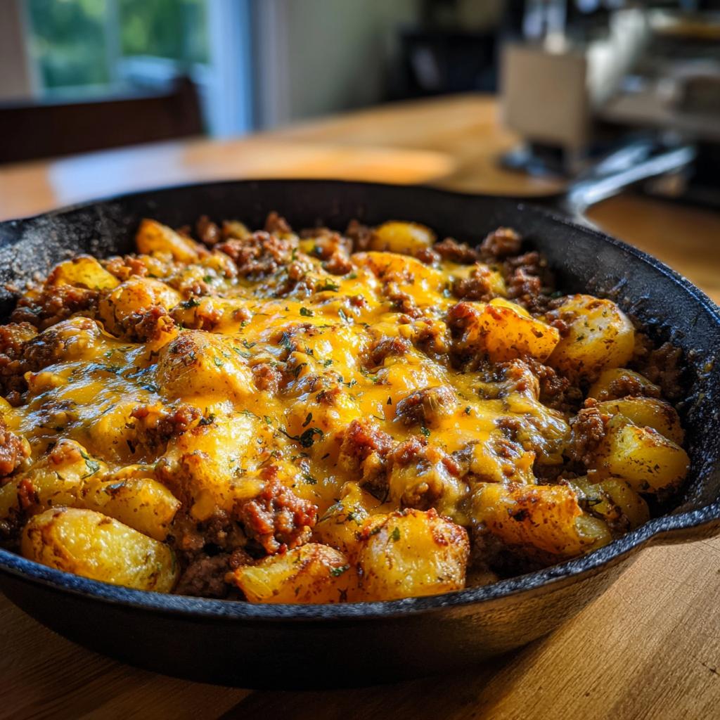 One-Pan Cheesy Meat & Potato Skillet: 1 Delightful Meal