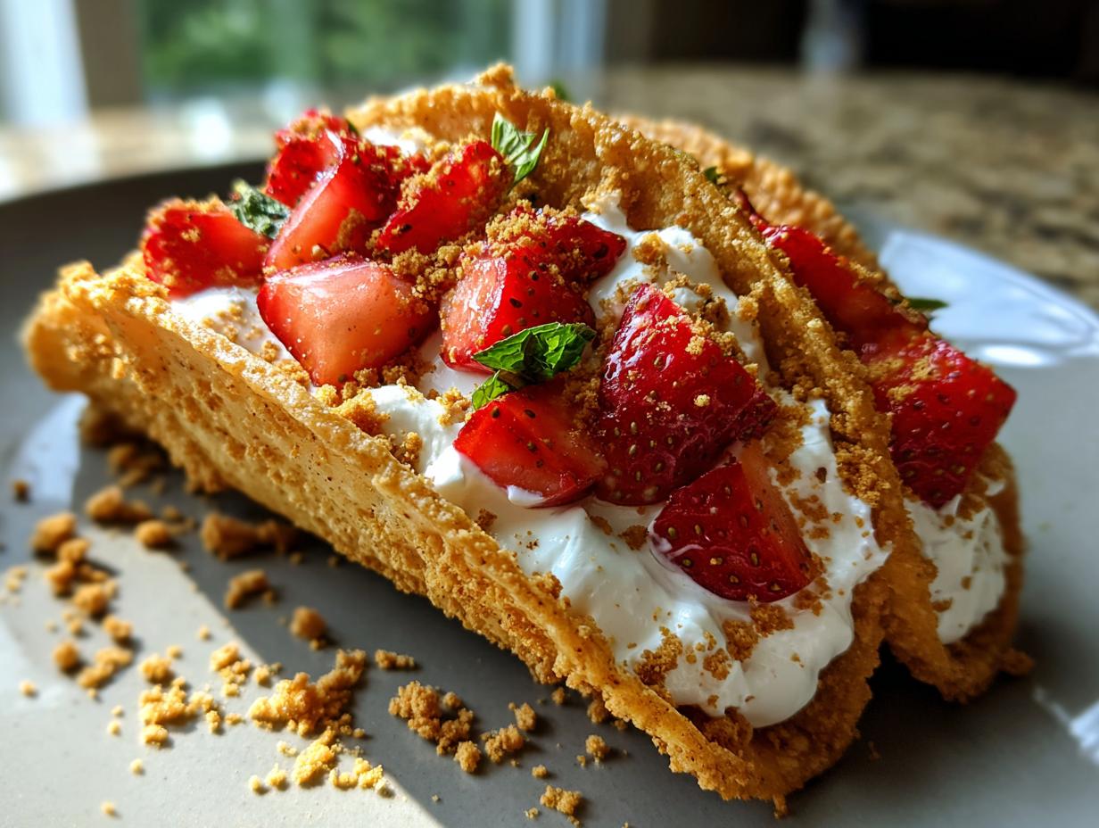 Strawberry Crunch Cheesecake Tacos: 1 Dreamy Bite