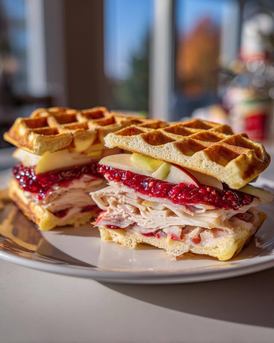 Delicious Lemon Waffle Sandwiches 3 Ways 4 Lemon Waffle Sandwiches with Maple Honey Turkey and Raspberry Spread - detail 1