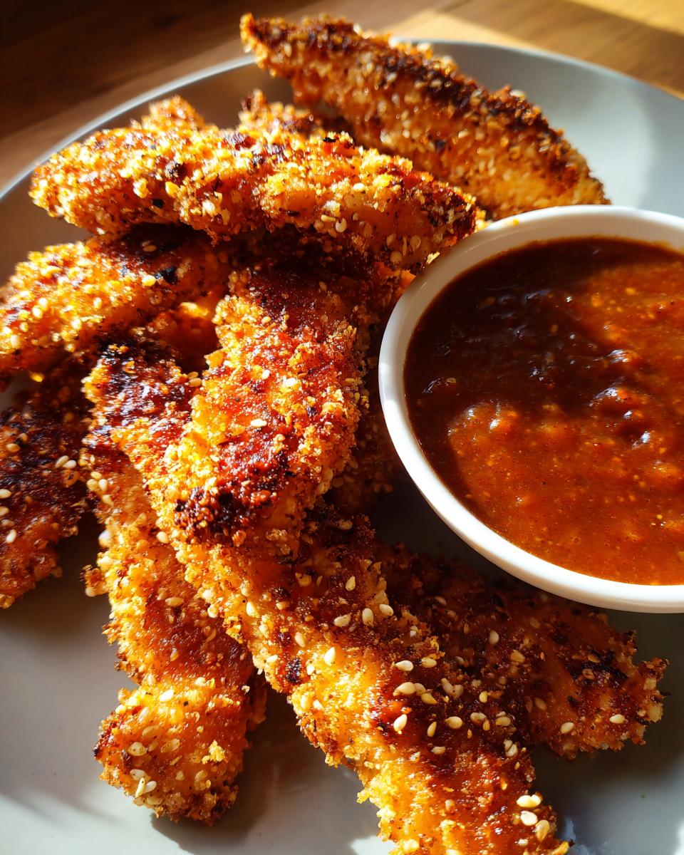 Crispy Sesame Chicken Fingers 3 Ways 5 Crispy Sesame Chicken Fingers with Spicy Peanut Sauce - detail 1