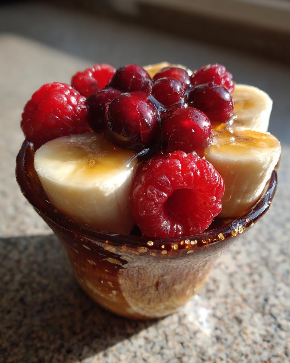 Shocking 300° Handmade candy cup joy 4 Handmade candy cup of banana split, raspberries, cranberries, decorated with honey - detail 1