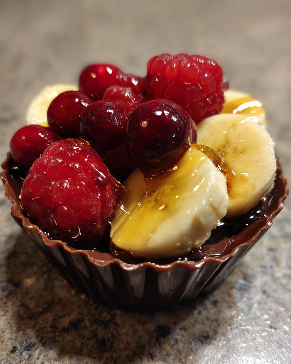 Shocking 300° Handmade candy cup joy 5 Handmade candy cup of banana split, raspberries, cranberries, decorated with honey - detail 2
