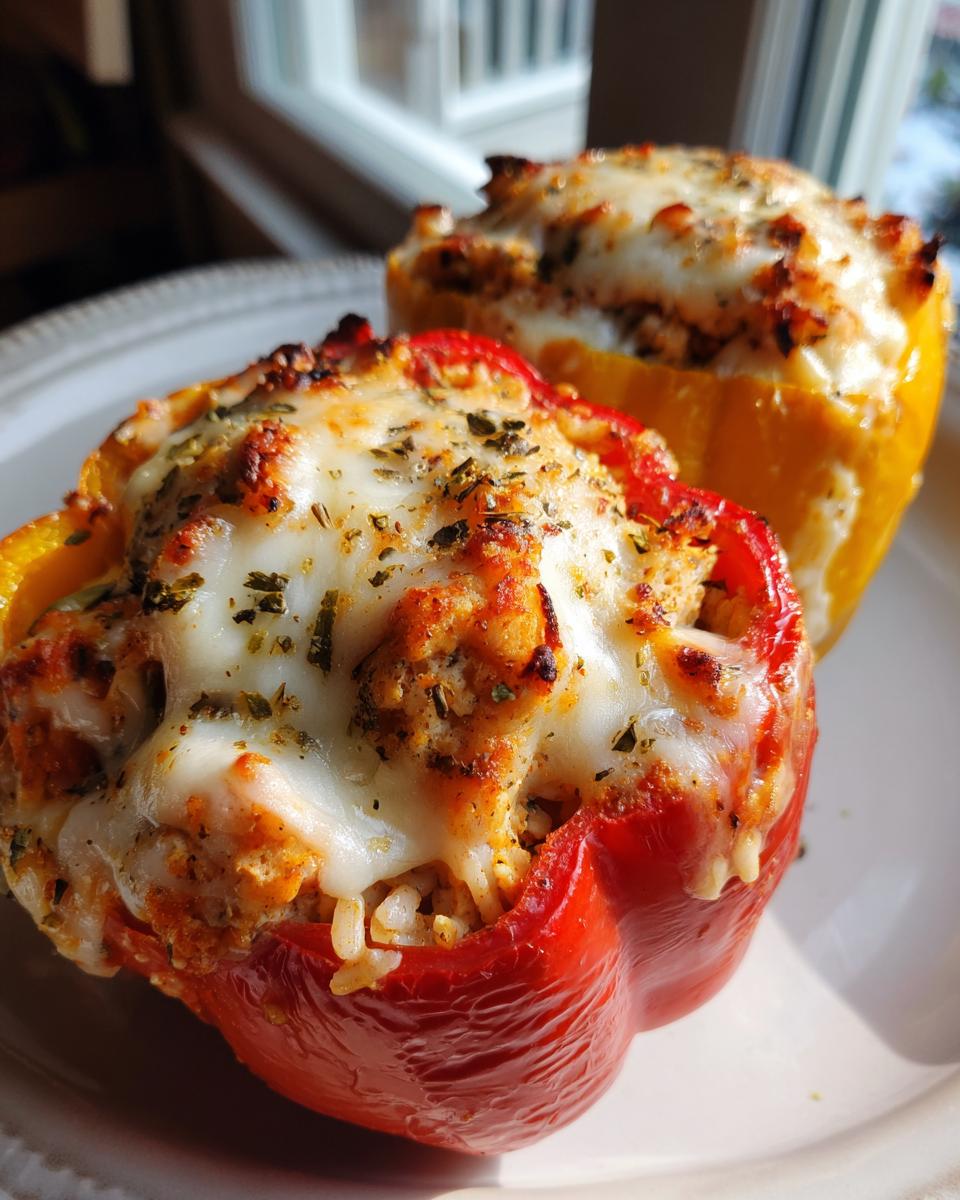 Superb 4 Bell Peppers, Cheese Dinner 4 bell peppers, ground chicken, rice, baked peppers, cheese - detail 1