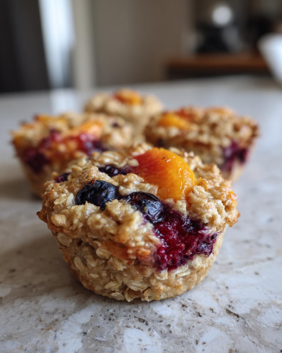 Healthy Peach Blueberry Oatmeal Cups: Summer's Best 4 Close-up of healthy peach blueberry oatmeal cups, a perfect summer breakfast.