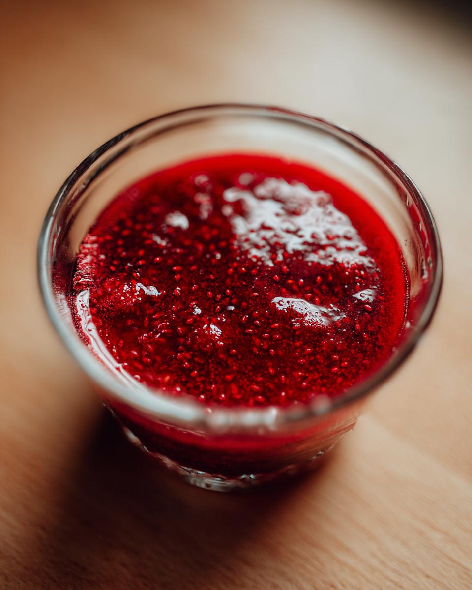 Strawberry Puree for Drinks: Blissful Summer Treat 5 Close-up of vibrant Strawberry Puree for Drinks, showcasing its rich red color and tiny seeds.