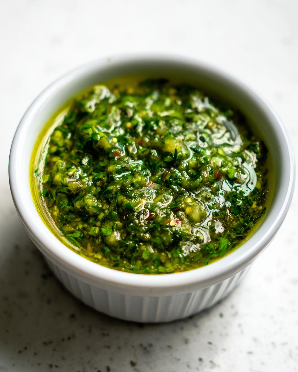 Zesty Green Salsa Recipe: 10-Minute Flavor Boost 5 Close-up of a white ramekin filled with zesty green salsa, showcasing its fresh herbs and vibrant color.