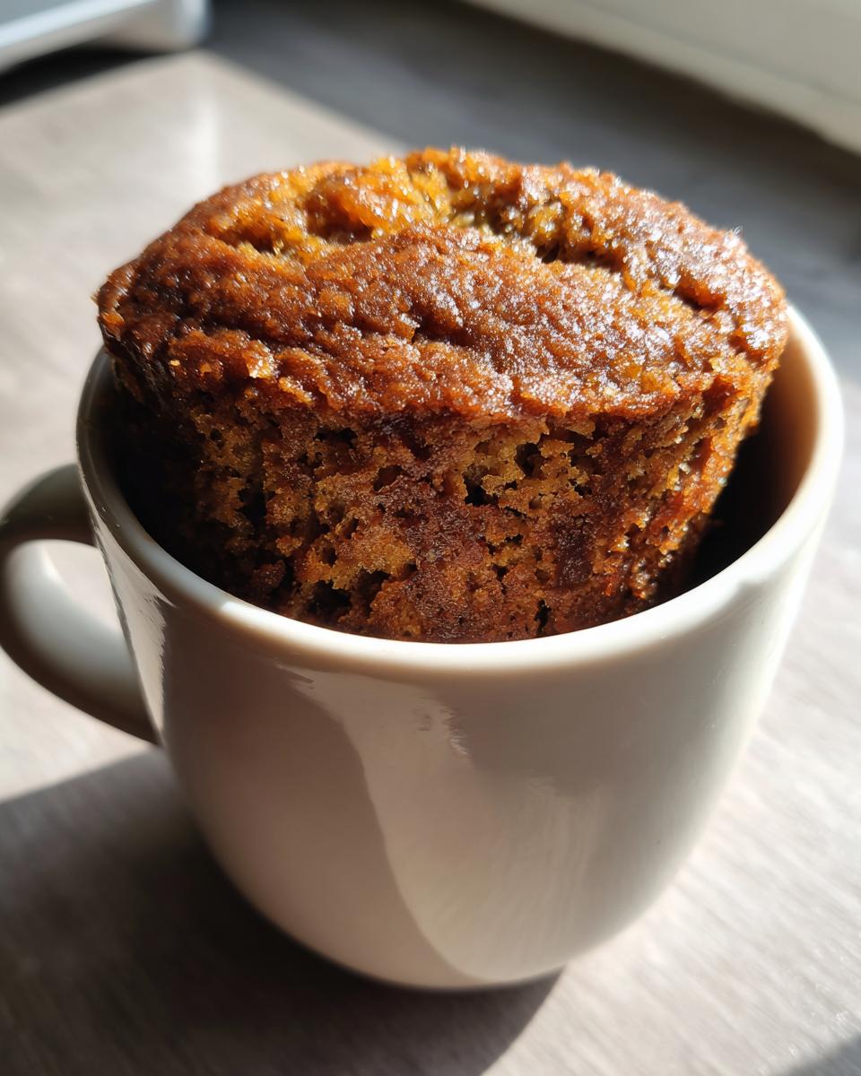1-Minute Banana Bread: Speedy Sweetness 4 A close-up of a freshly baked 1-minute banana bread in a white mug, ready to enjoy.