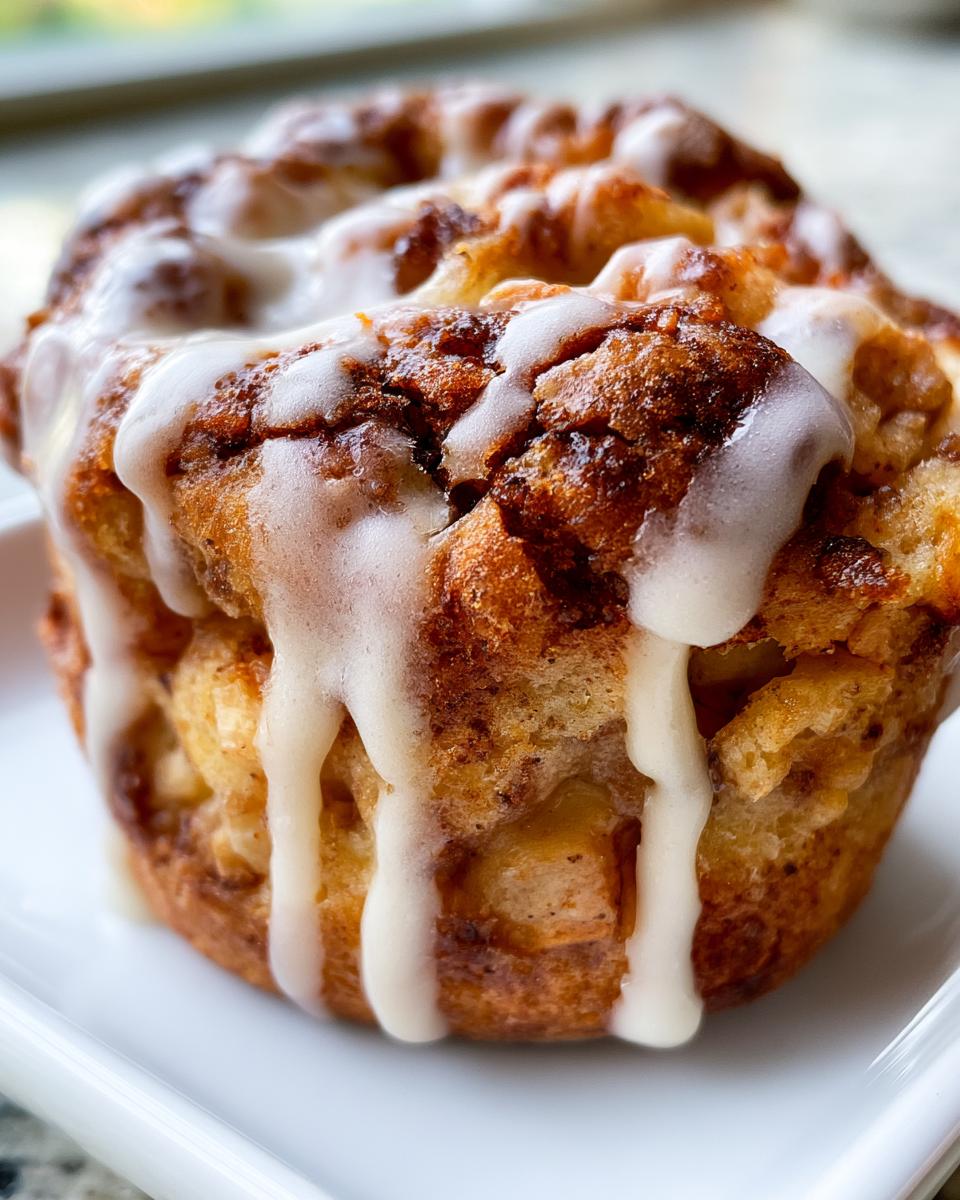 Easy Baked Apple Fritters Recipe for Cozy Mornings 5 Close-up of a golden-brown baked apple fritter drizzled with white glaze.
