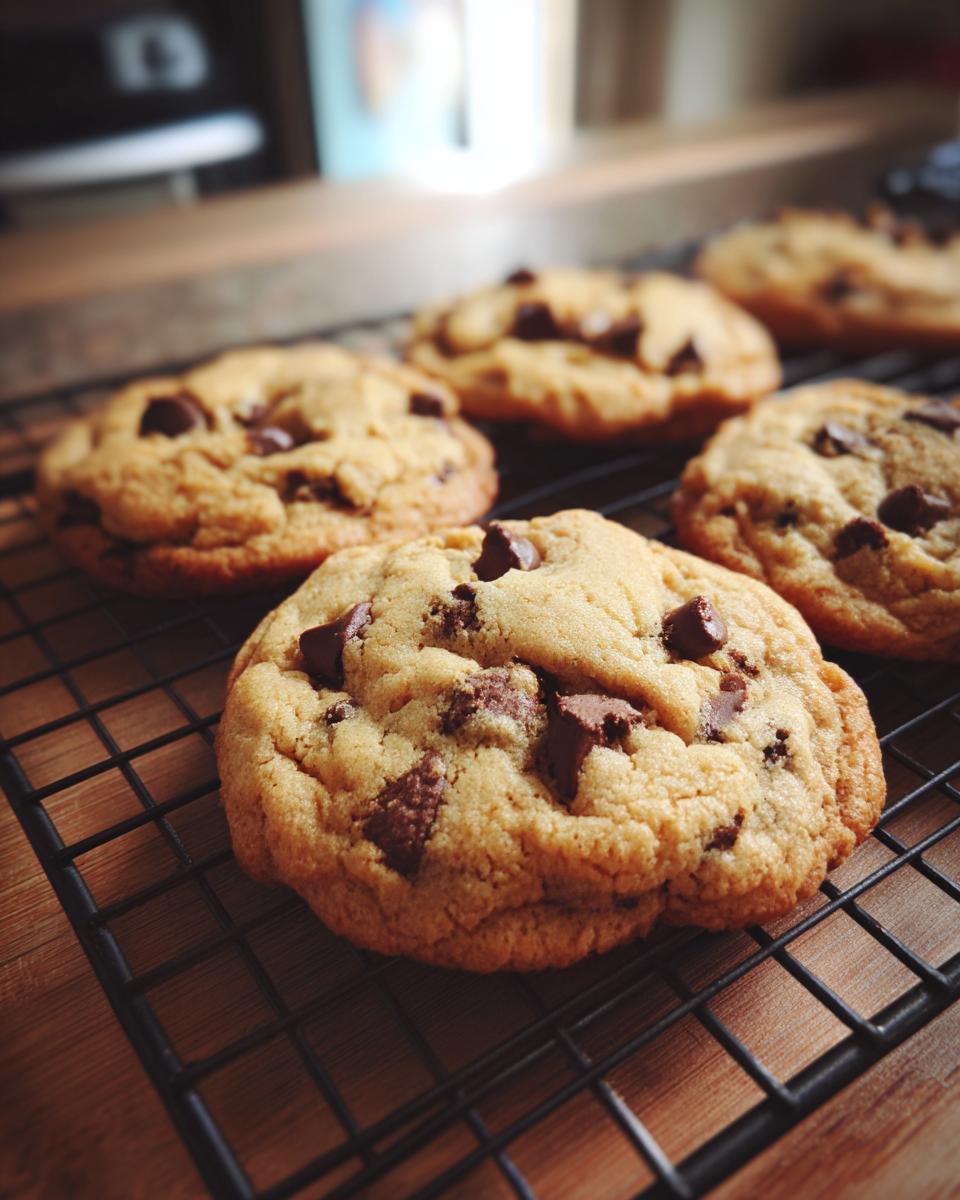 Perfect Best Chocolate Chip Cookies: 10 Min Bake 4 Close-up of freshly baked Best Chocolate Chip Cookies with visible chocolate chunks, cooling on a wire rack.