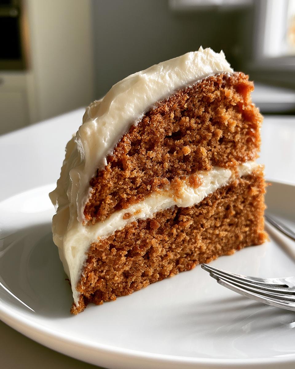 Biscoff Cookie Butter Cake Is Pure Comfort Magic 5 A delicious slice of Biscoff Cookie Butter Cake with creamy frosting on a white plate.