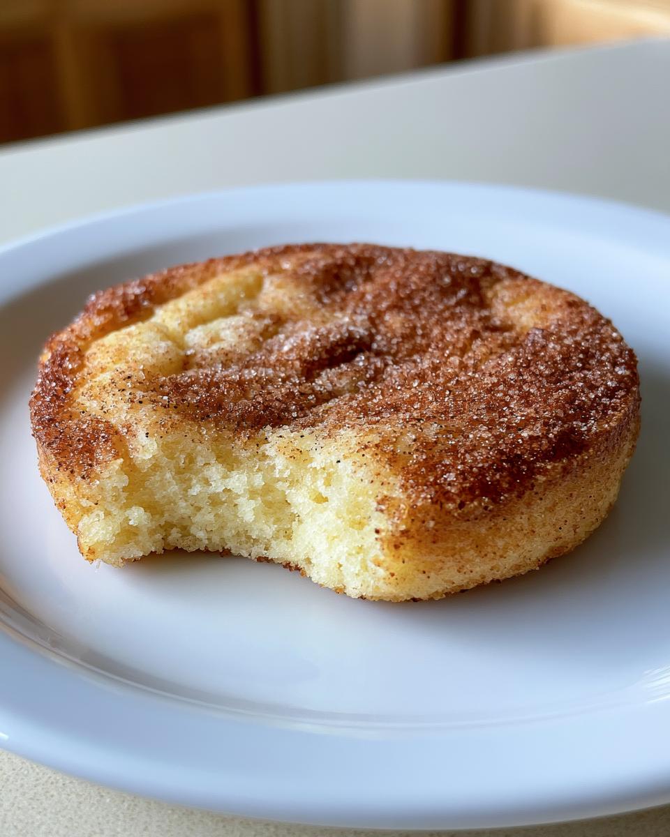 Churro Cookies That Taste Like Cozy Nostalgia 4 A single Churro Cookie on a white plate, with a bite taken out, showing its soft interior and cinnamon sugar coating.