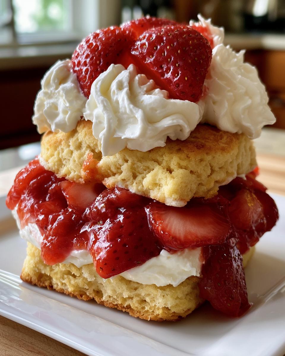 Classic Strawberry Shortcake Brings Sweet Nostalgia 4 A delicious Classic Strawberry Shortcake layered with biscuits, fresh strawberries, and whipped cream.