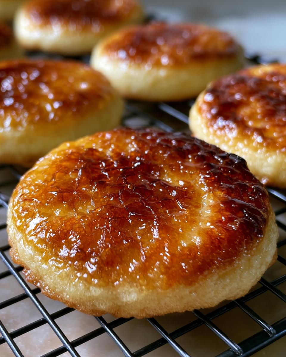 Crème Brûlée Cookies That Crack Perfectly Every Time 5 Close-up of Crème Brûlée Cookies with a perfectly caramelized sugar topping on a cooling rack.