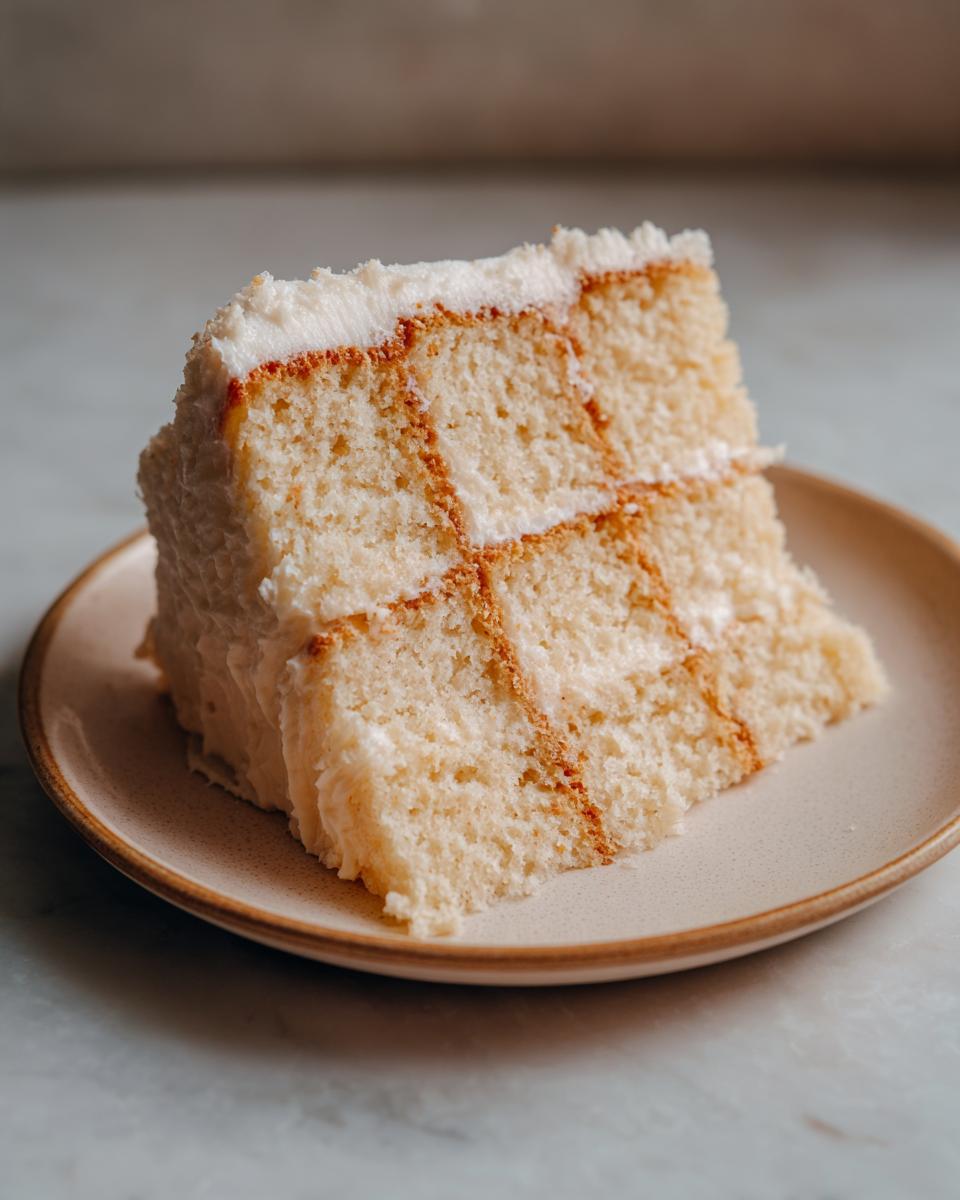 Perfect Easy Birthday Cake: Quick & Delicious 4 A slice of moist Easy Birthday Cake with fluffy white frosting and visible layers.