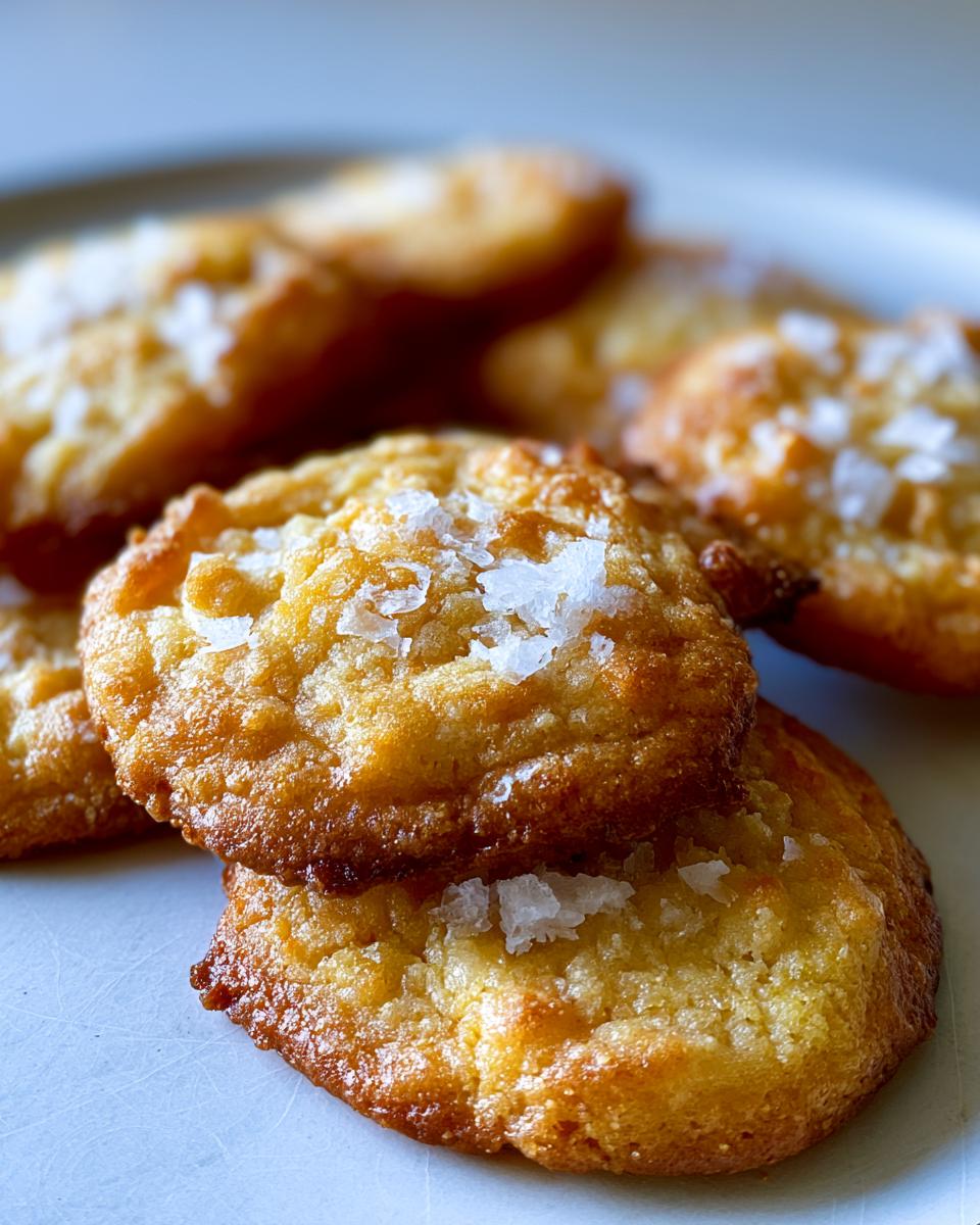 Taste Paris with Easy French Salted Butter Cookies 5 Close-up of golden French Salted Butter Cookies sprinkled with flaky sea salt.