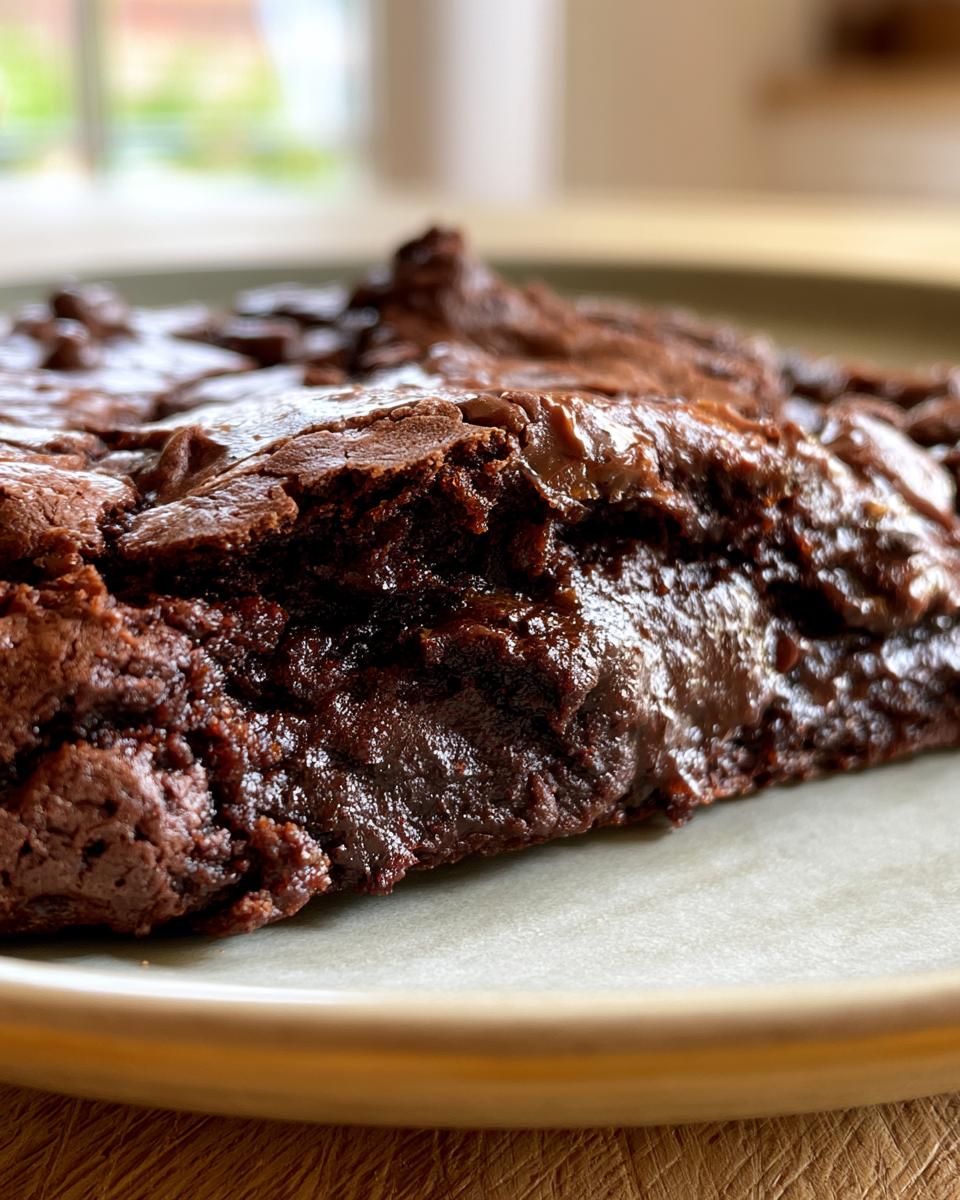 Fudgy Chocolate Brownie Cookies You Can't Resist 4 Close-up of a rich, fudgy chocolate brownie cookie with melted chocolate chips.