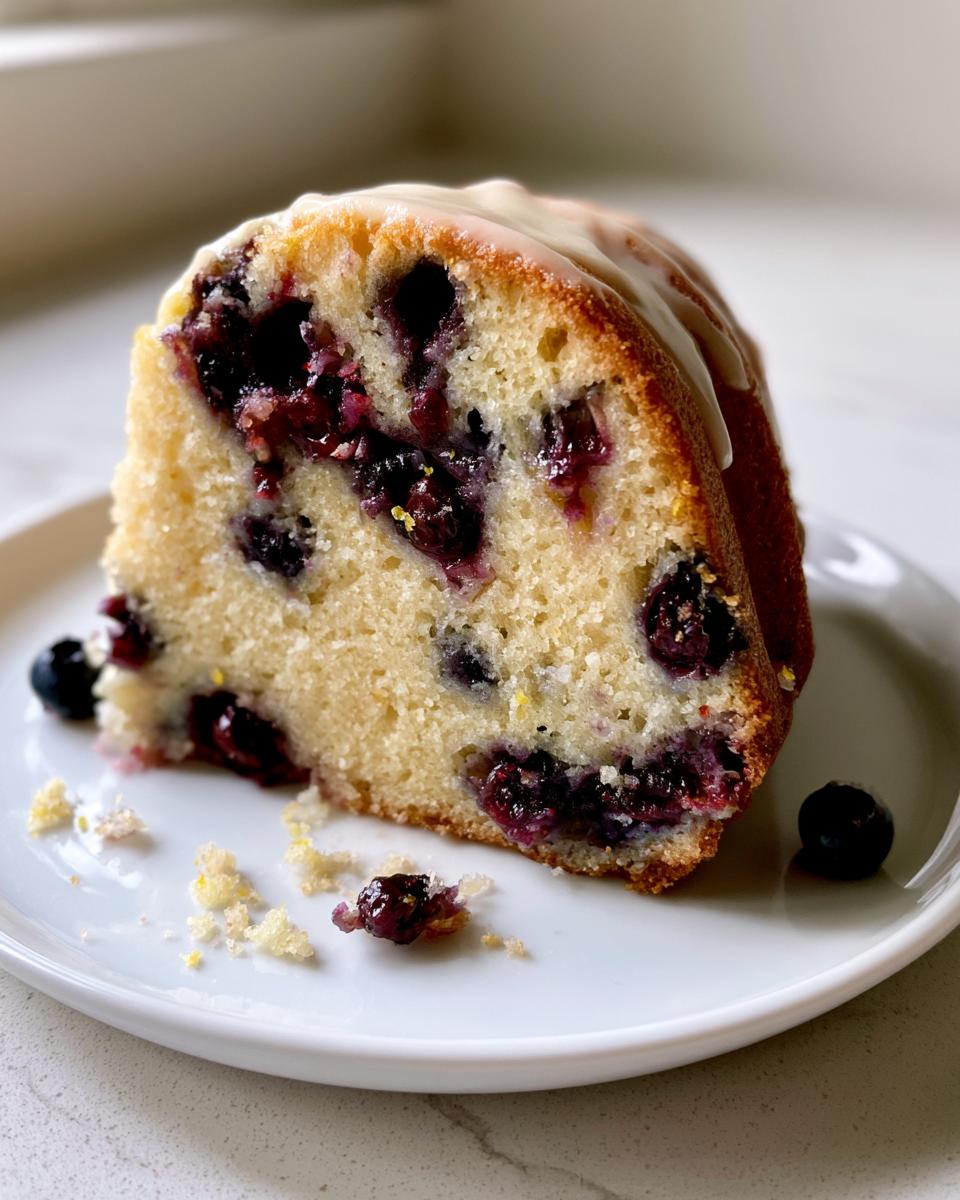 Lemon Blueberry Pound Cake That Stole My Recipe 4 A slice of moist Lemon Blueberry Pound Cake with a drizzle of glaze and fresh blueberries.