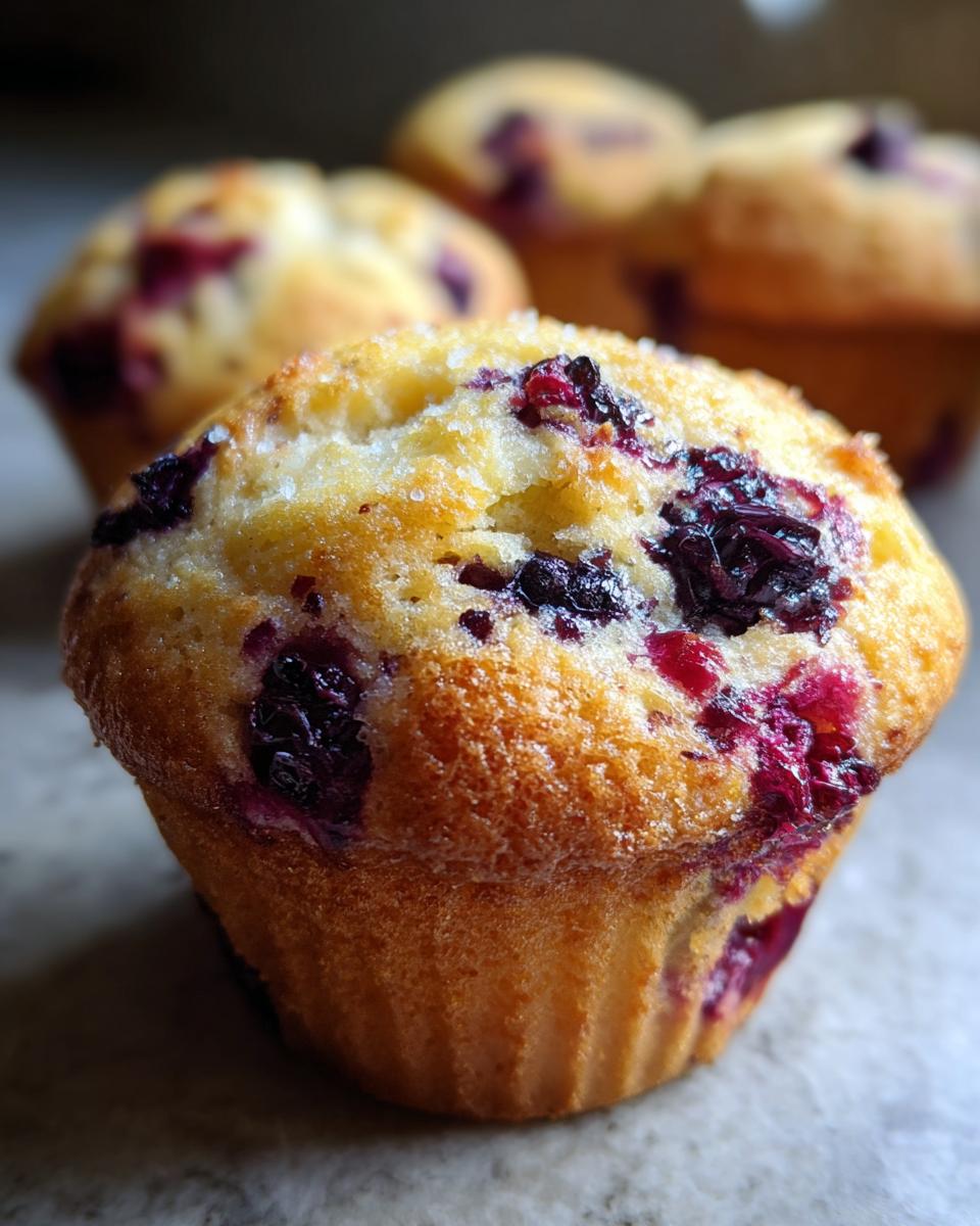Divine Lemon-Blueberry Treats: 10 Easy Steps 4 Close-up of a golden-brown muffin bursting with blueberries, a perfect example of Lemon-Blueberry Treats.