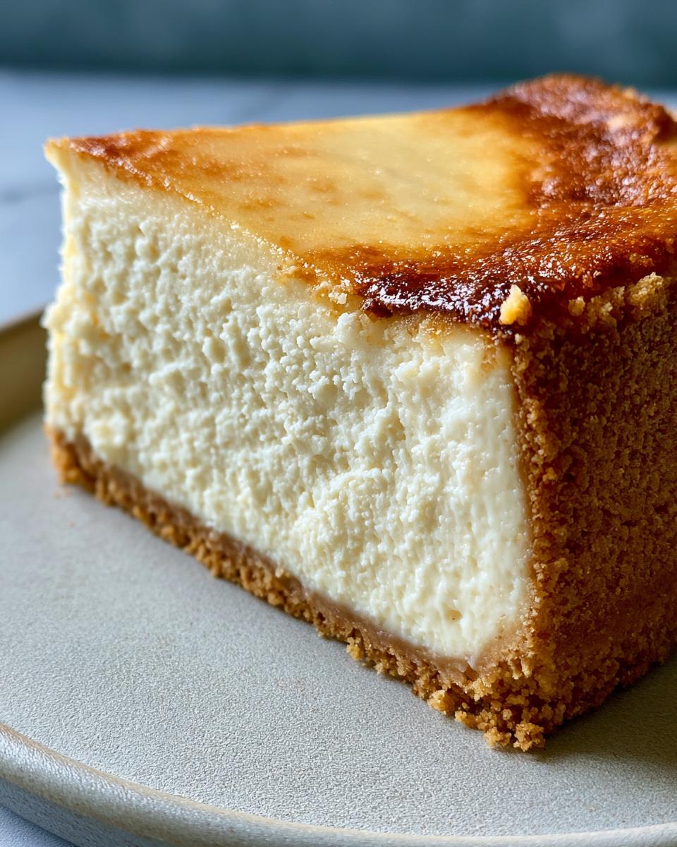 New York Cheesecake Dessert That Never Cracks 4 A perfect slice of New York Cheesecake dessert with a golden crust and creamy filling.