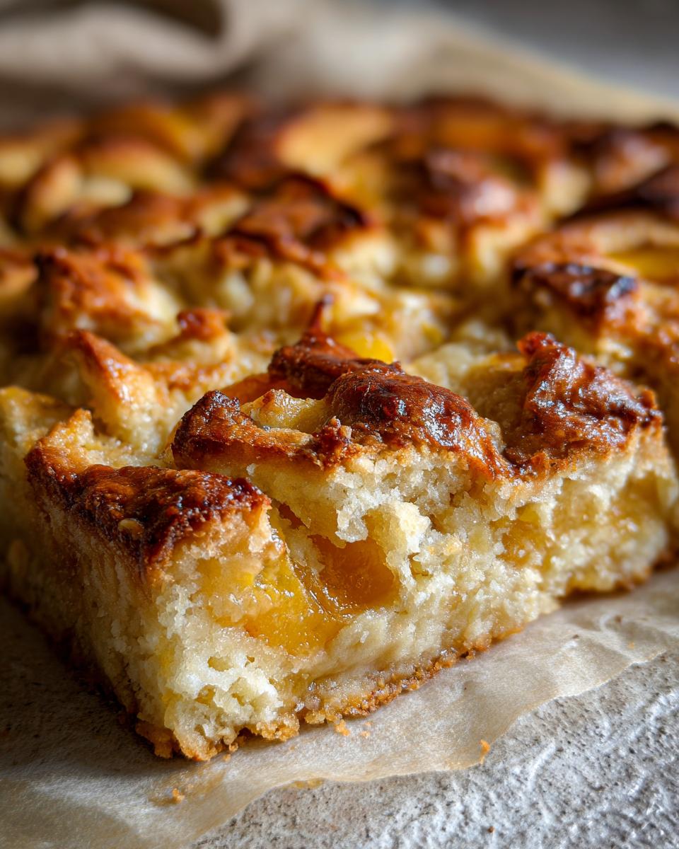 Warm Old Fashioned Peach Cobbler Bliss 5 Close-up of a slice of Old Fashioned Peach Cobbler, showing tender baked peaches and a golden crust.