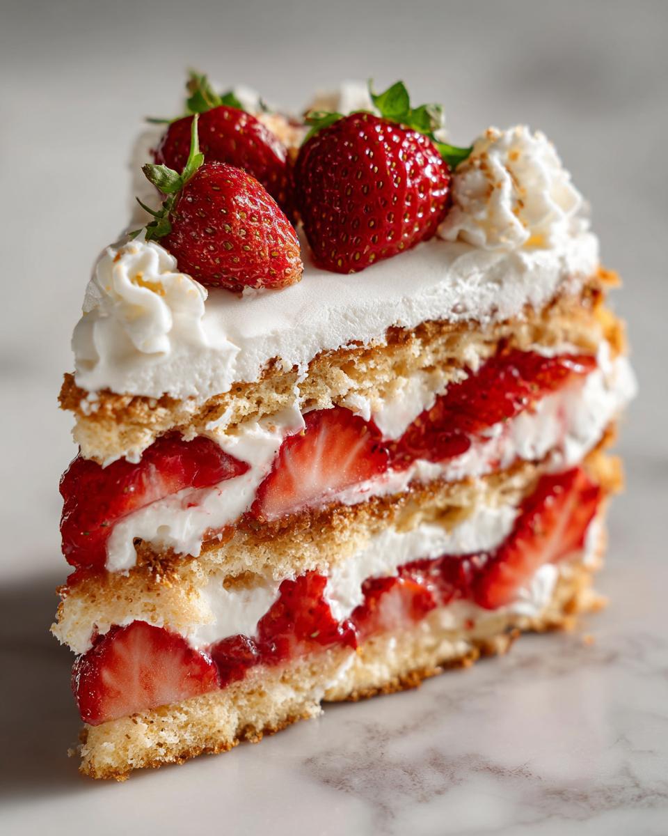 Petra's Strawberry Shortcake: Divine Dessert 4 A generous slice of Petra's Strawberry Shortcake, layered with cake, whipped cream, and fresh strawberries.