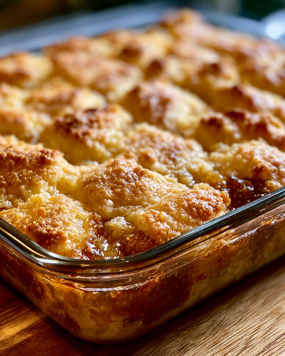 Southern Banana Cobbler: Pure Comfort in Every Bite 5 Close-up of a golden brown Southern Banana Cobbler baked in a glass dish, showing the bubbly filling and crisp topping.